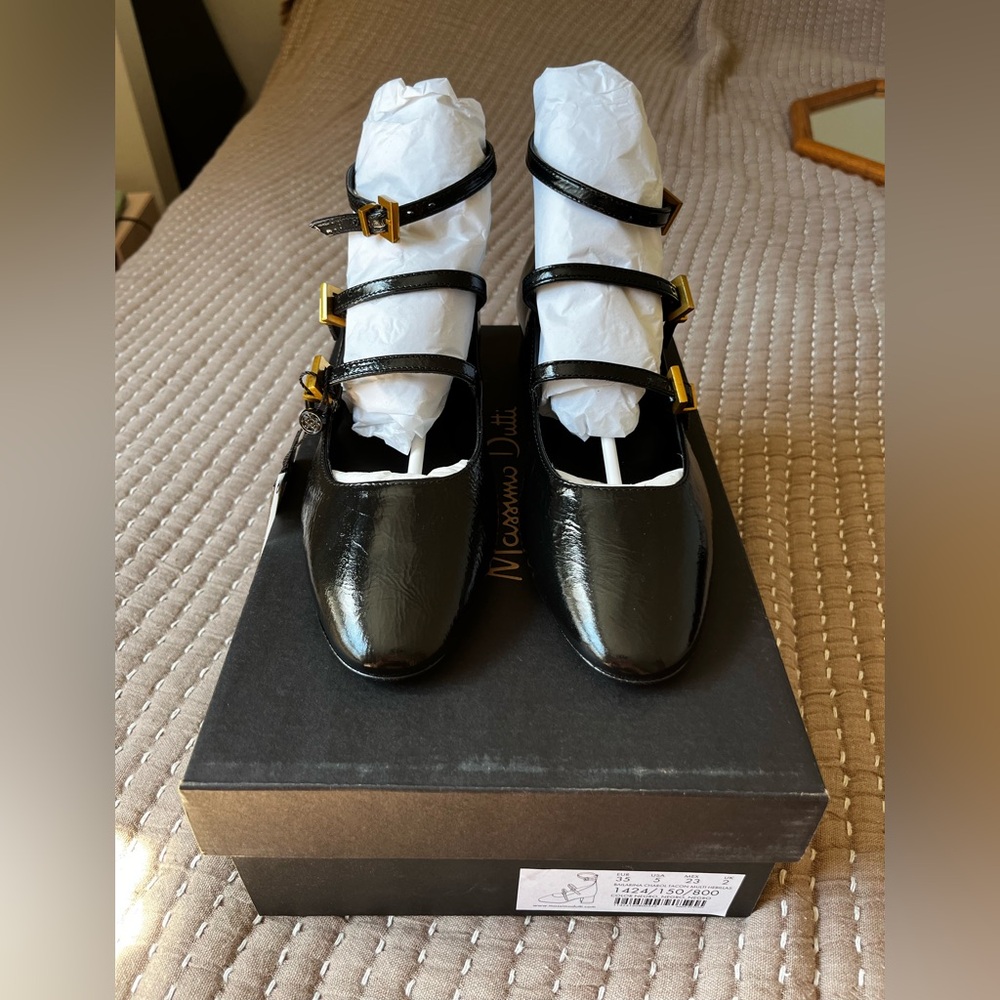 NWT Massimo Dutti black patent Mary Jane heels, US 5